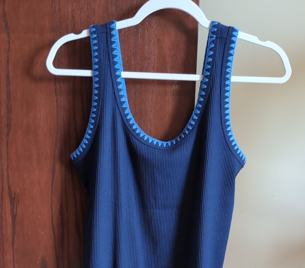 Ribbed Tank with Light Blue Trim
